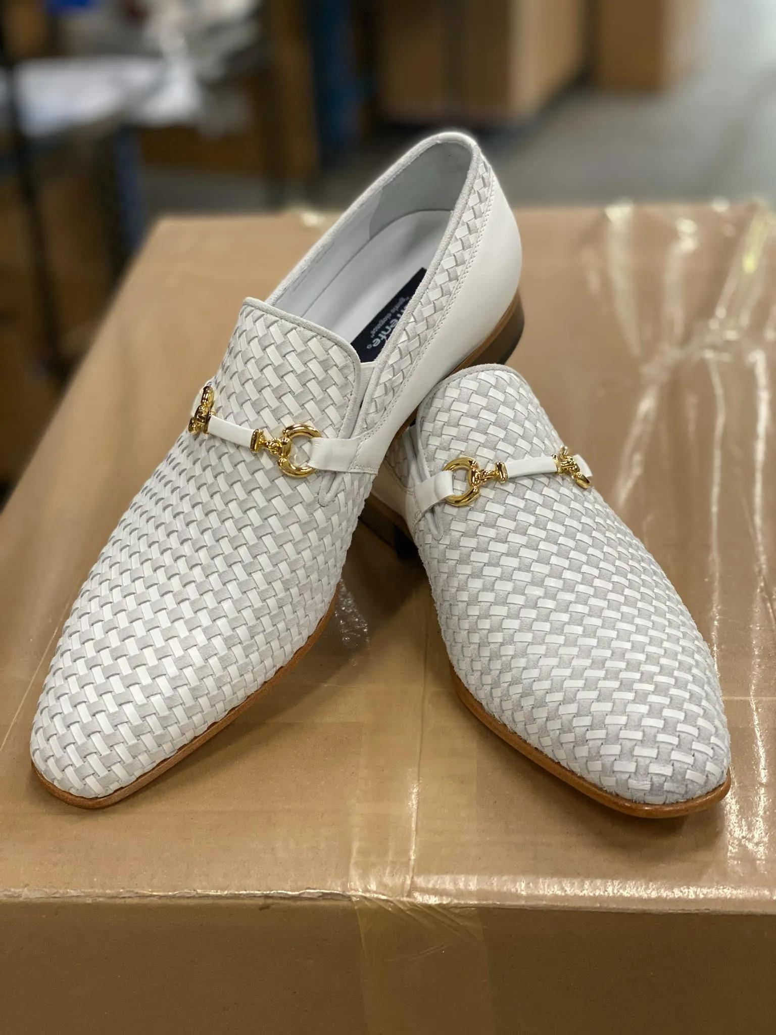 Chaussure Corrente en veau tissé et daim à enfiler - Blanc