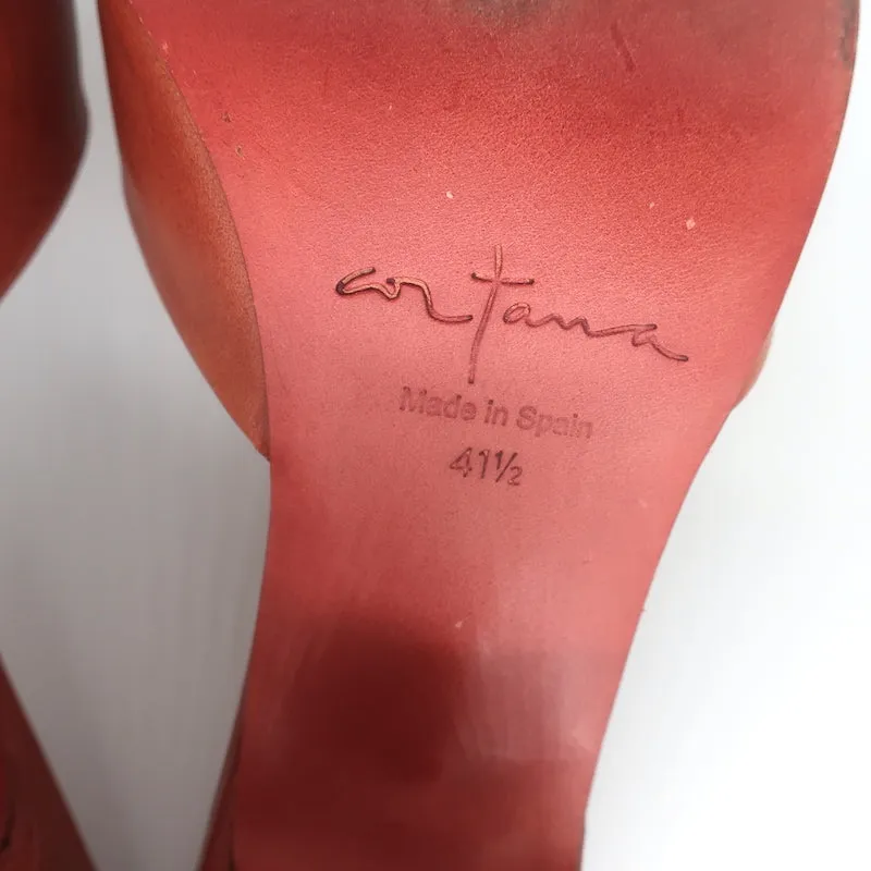 Cortana Juno Mules Brandy Cuir Rouge Taille 41.5 Sandales Ouvertes