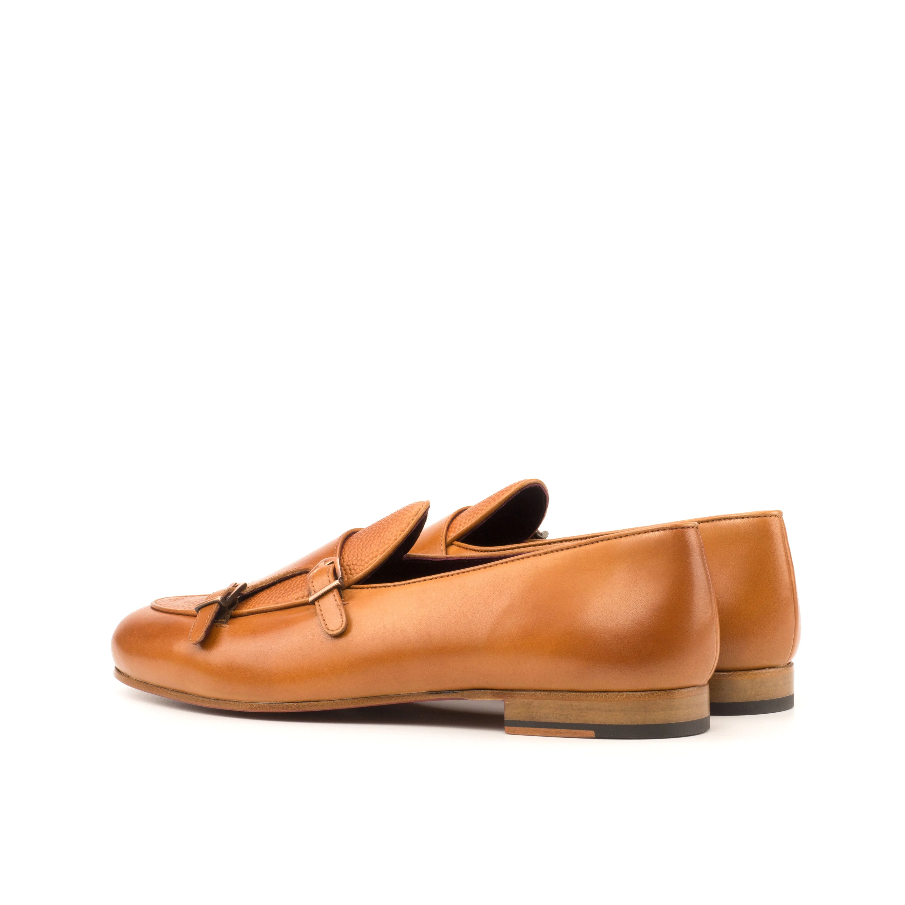 Dapperfam Shoes DapperFam Rialto en Cuir Italien & Cuir Italien à Grain de Galet Mocassin Moine pour Hommes en Beige / Cognac
