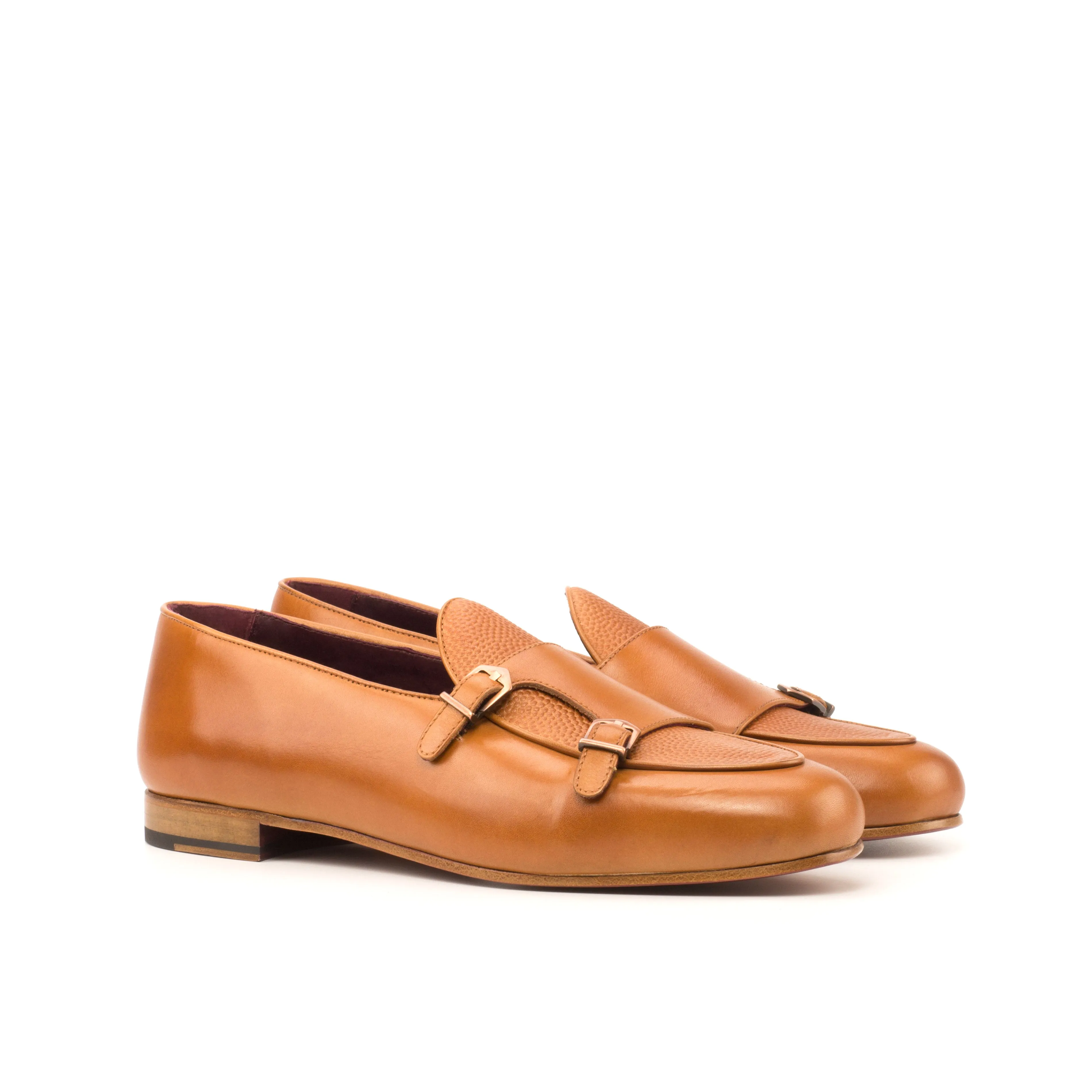 Dapperfam Shoes DapperFam Rialto en Cuir Italien & Cuir Italien à Grain de Galet Mocassin Moine pour Hommes en Beige / Cognac