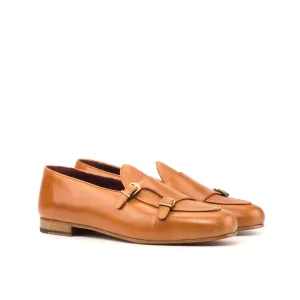 Dapperfam Shoes DapperFam Rialto en Cuir Italien & Cuir Italien à Grain de Galet Mocassin Moine pour Hommes en Beige / Cognac