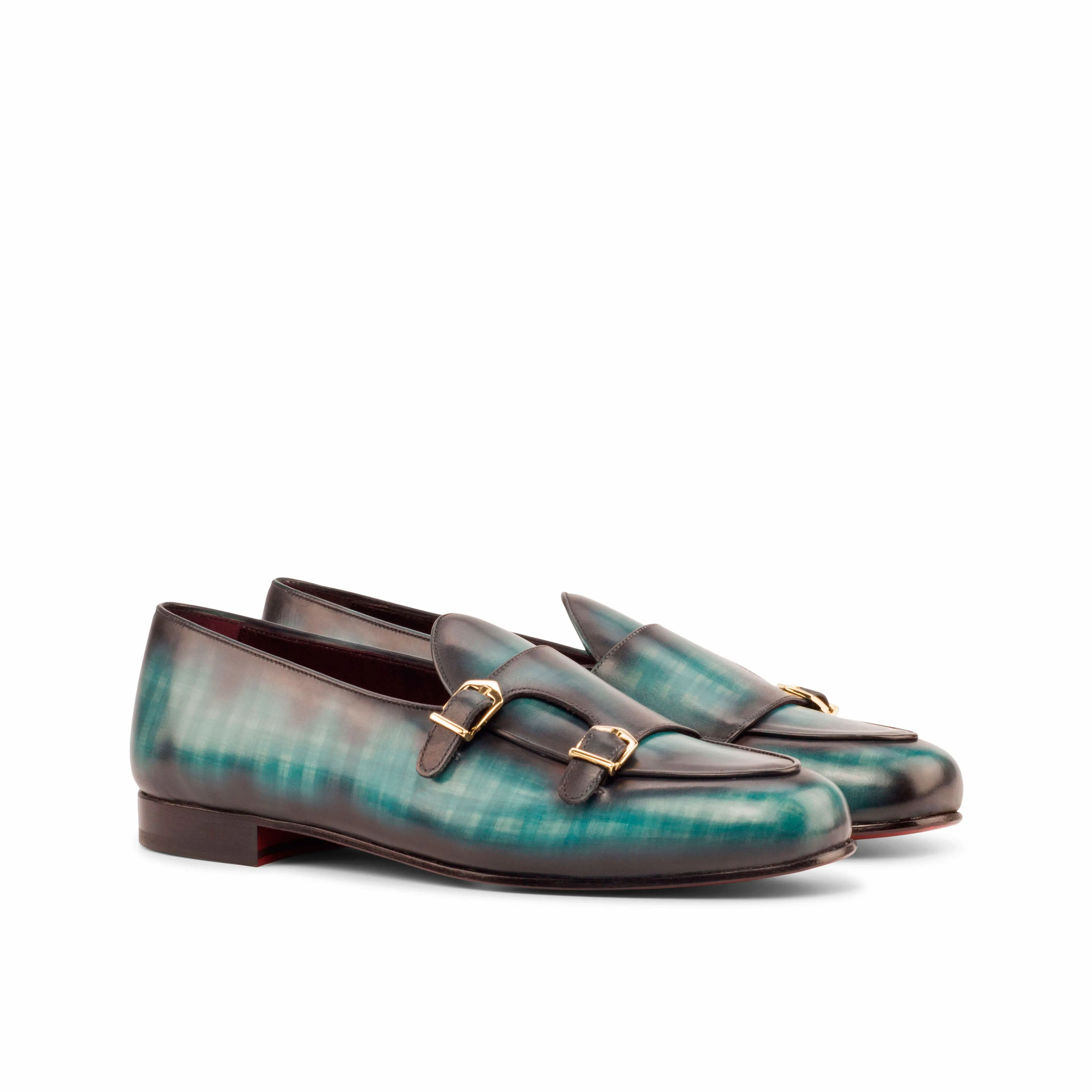 Dapperfam Shoes DapperFam Rialto en Turquoise Mocassin Moine Patine à la Main pour Hommes