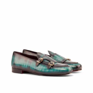 Dapperfam Shoes DapperFam Rialto en Turquoise Mocassin Moine Patine à la Main pour Hommes