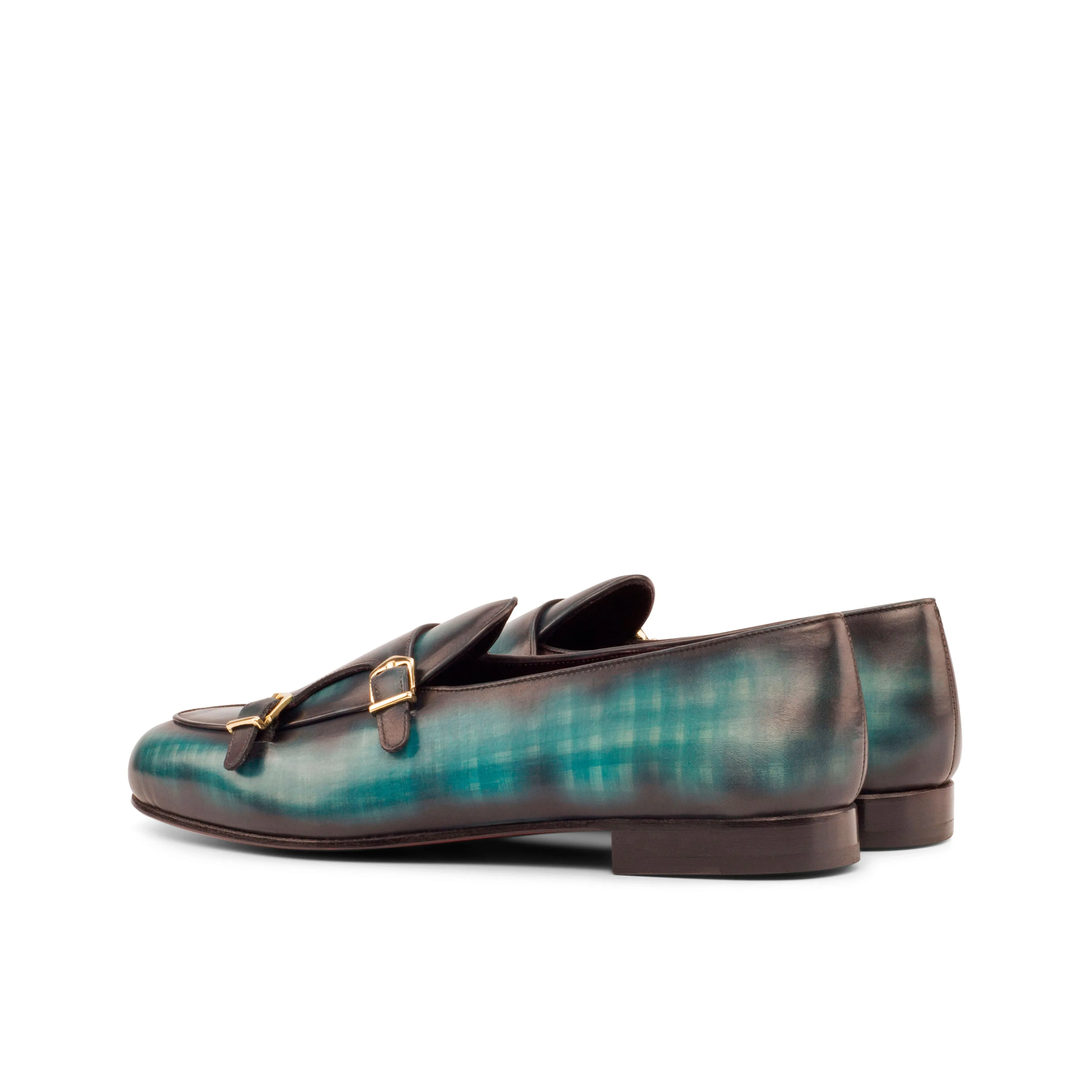 Dapperfam Shoes DapperFam Rialto en Turquoise Mocassin Moine Patine à la Main pour Hommes
