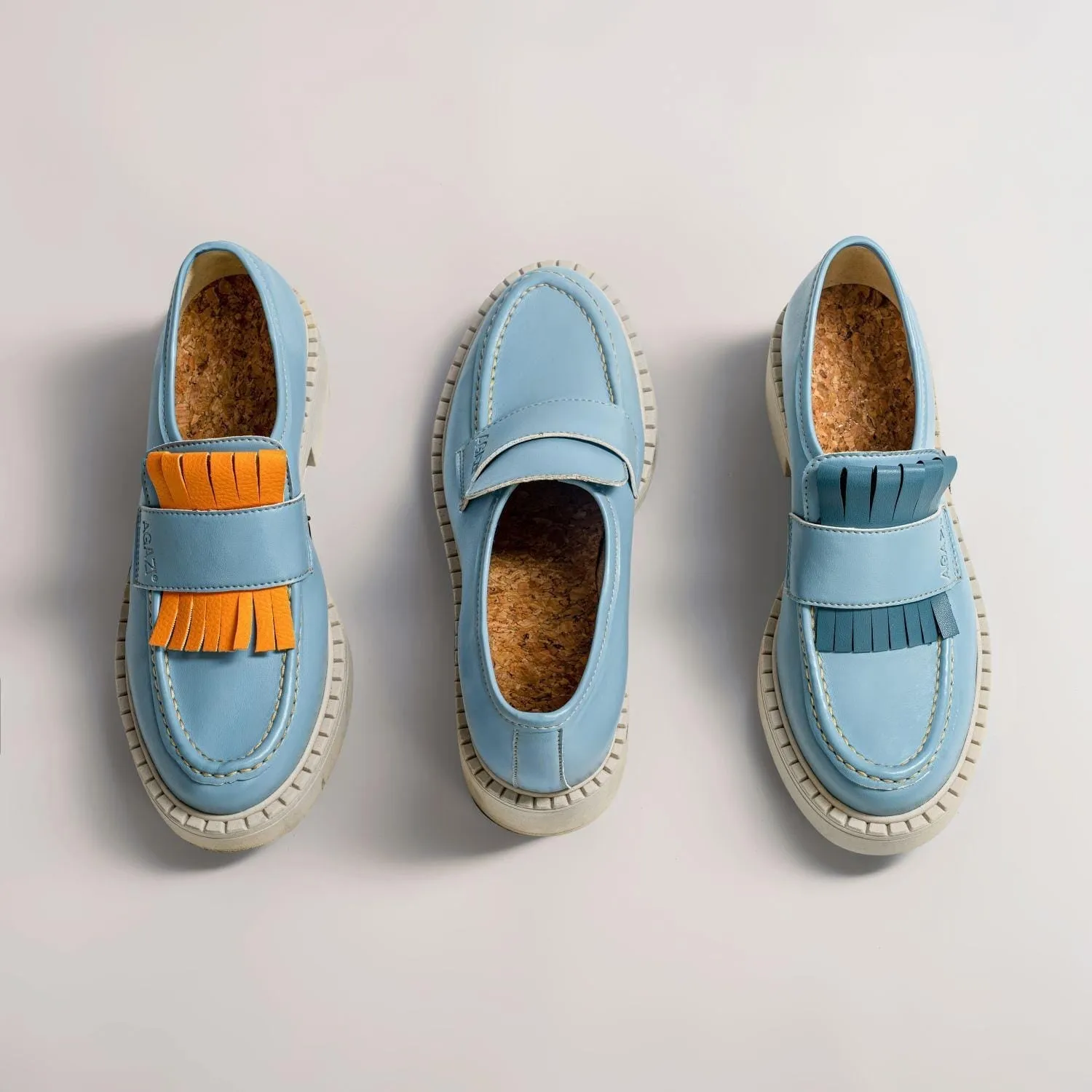 Diane Women's 3 en 1 Pomme Cuir Végan Mocassins | Bleu Ciel
