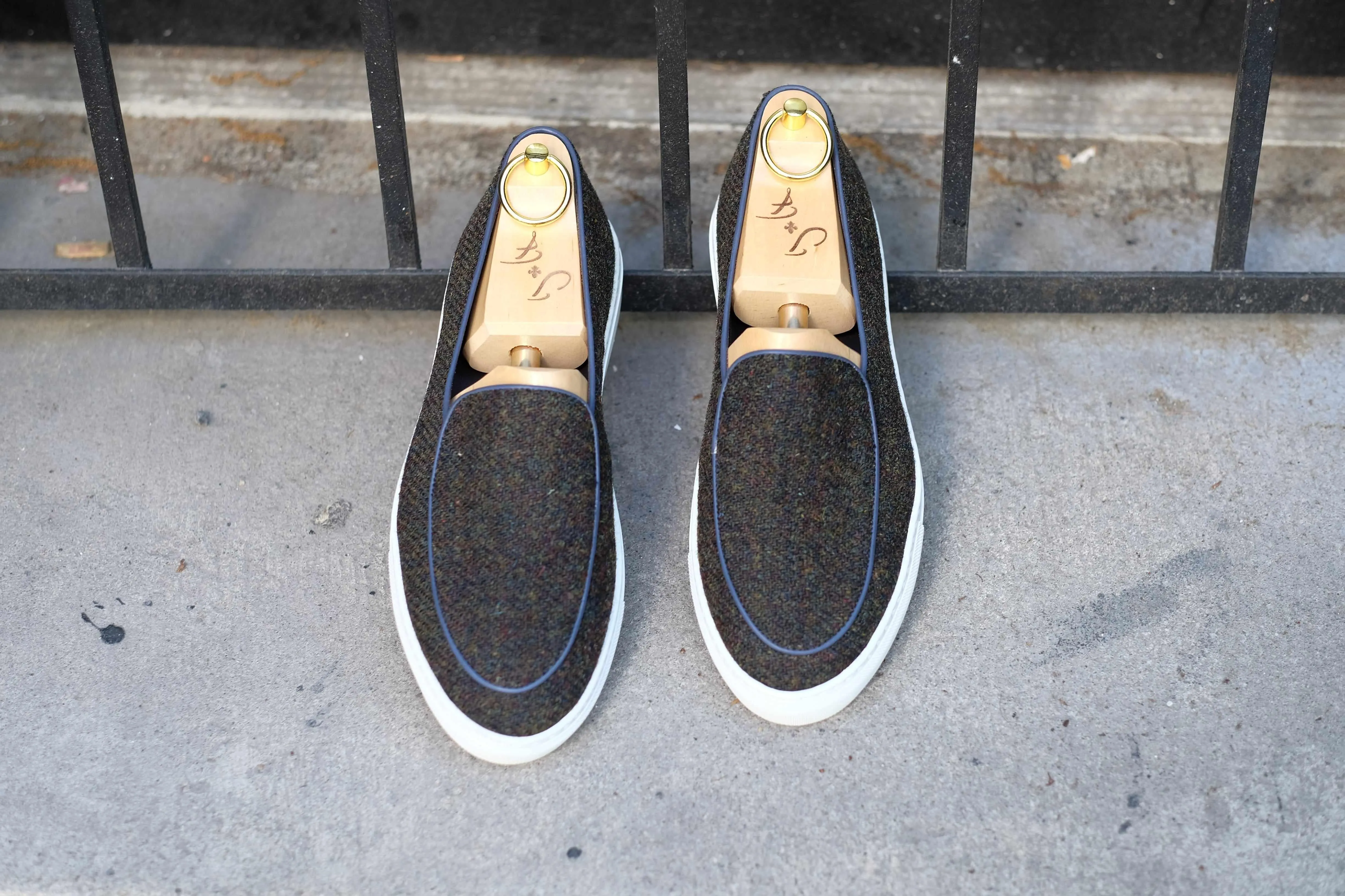 Ellensburg - Mélange Forestier Tweed / Passepoil Bleu Veau
