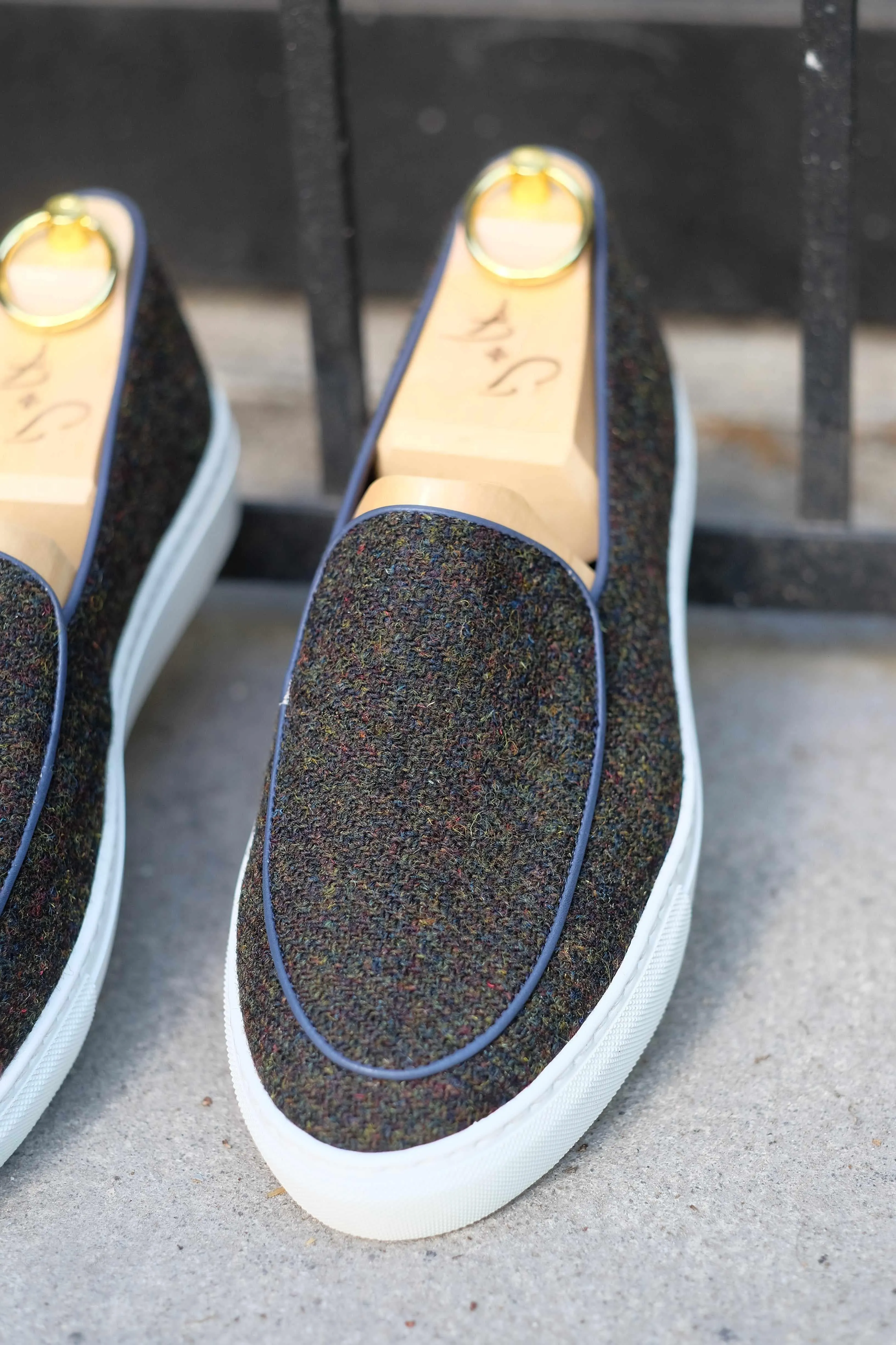 Ellensburg - Mélange Forestier Tweed / Passepoil Bleu Veau