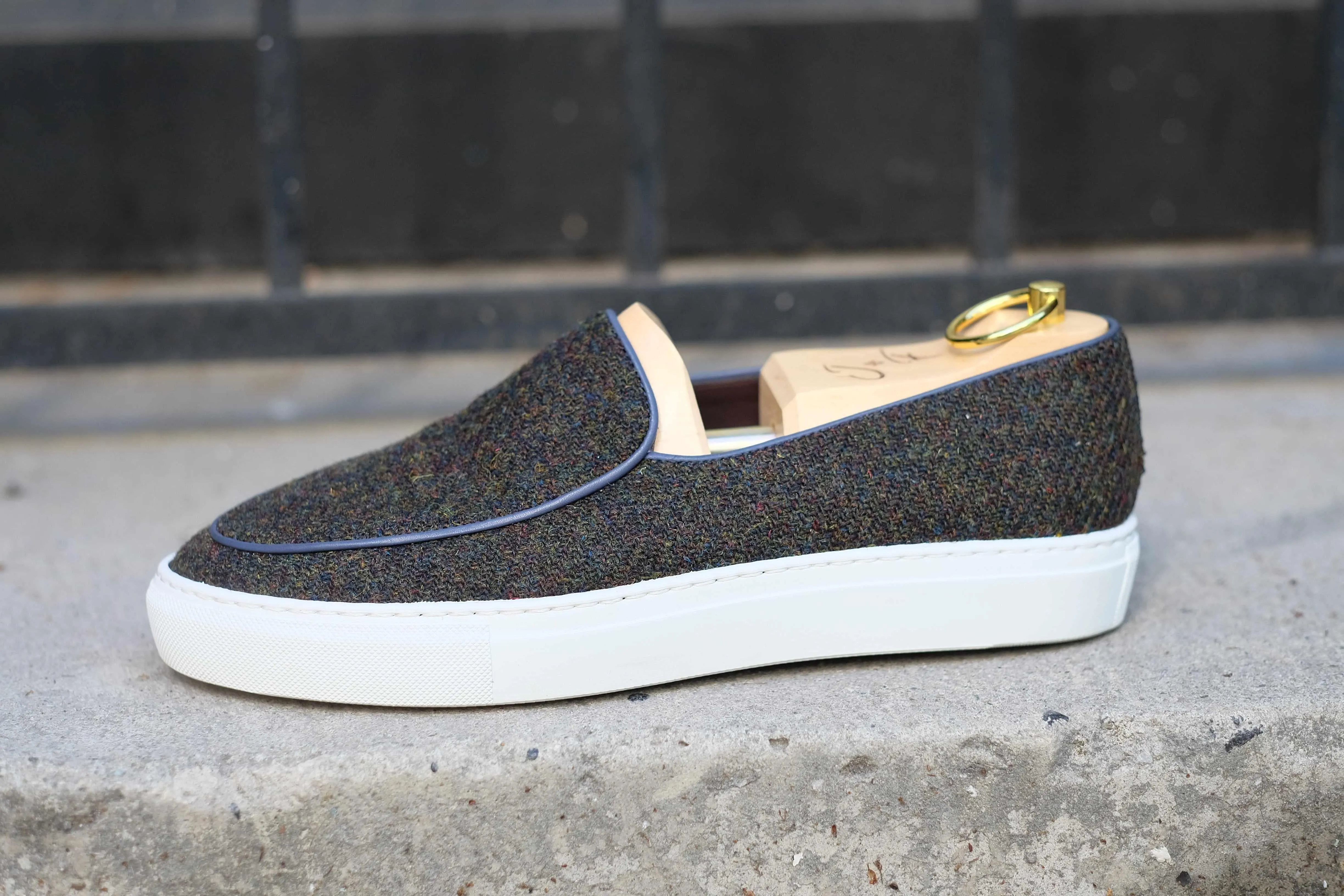 Ellensburg - Mélange Forestier Tweed / Passepoil Bleu Veau