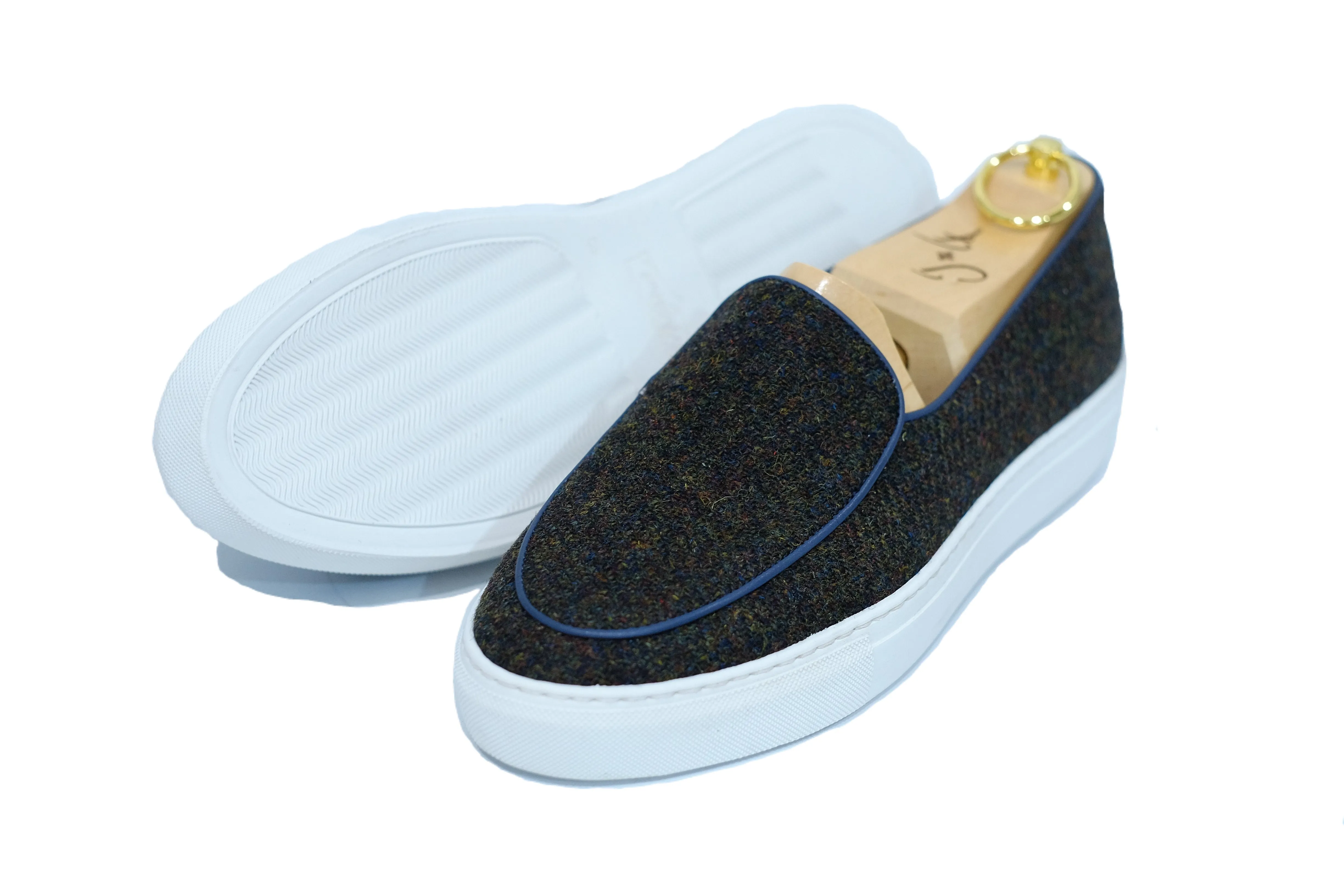 Ellensburg - Mélange Forestier Tweed / Passepoil Bleu Veau