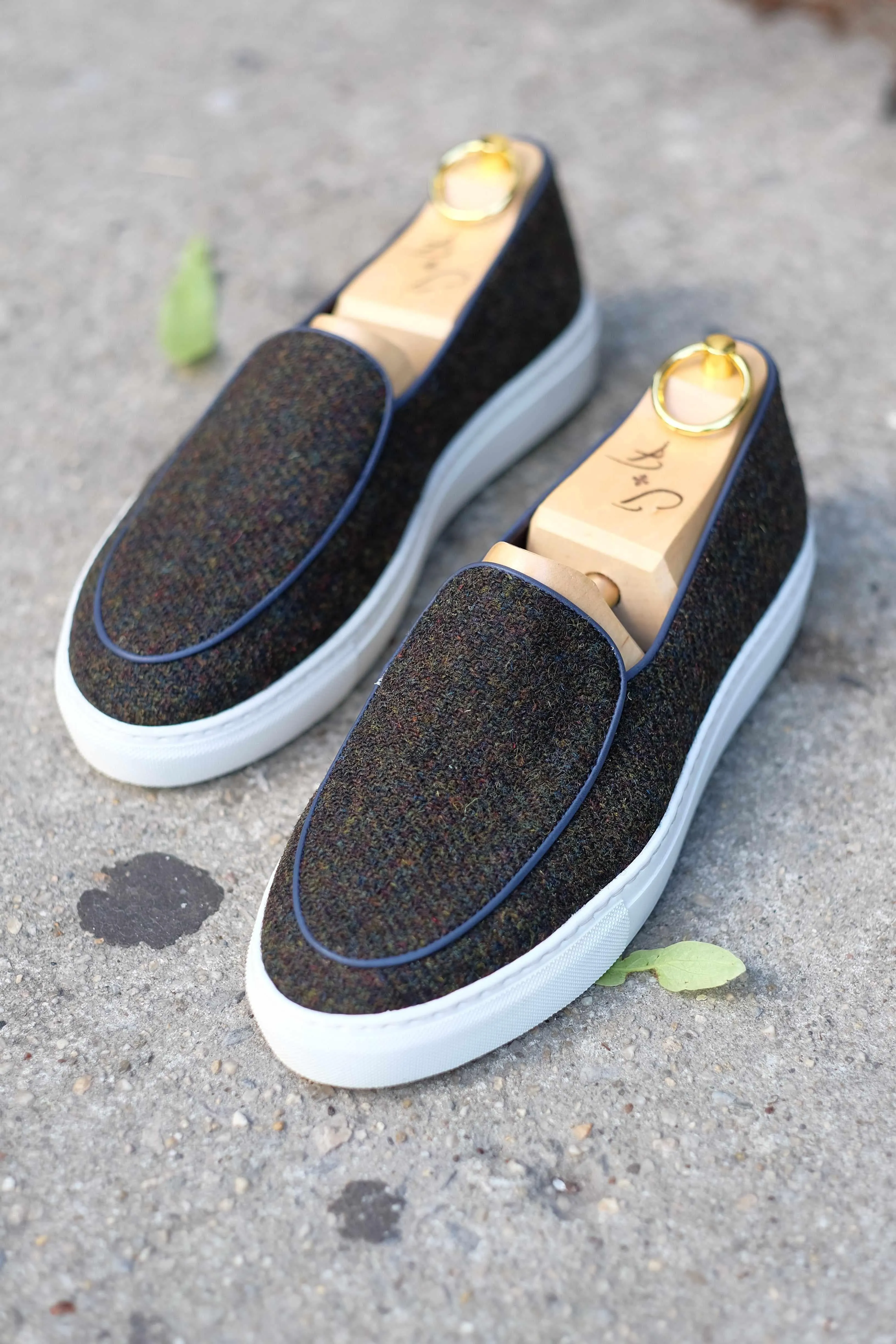 Ellensburg - Mélange Forestier Tweed / Passepoil Bleu Veau