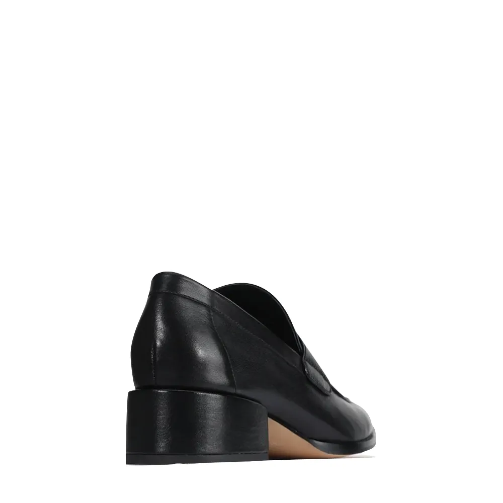 EOS Chaussures Femmes Mocassin à Talon en Cuir Cass Noir