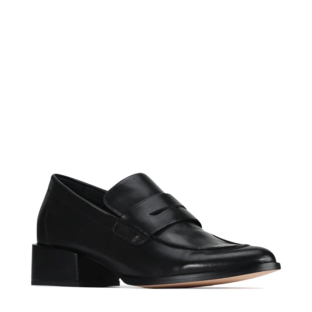 EOS Chaussures Femmes Mocassin à Talon en Cuir Cass Noir