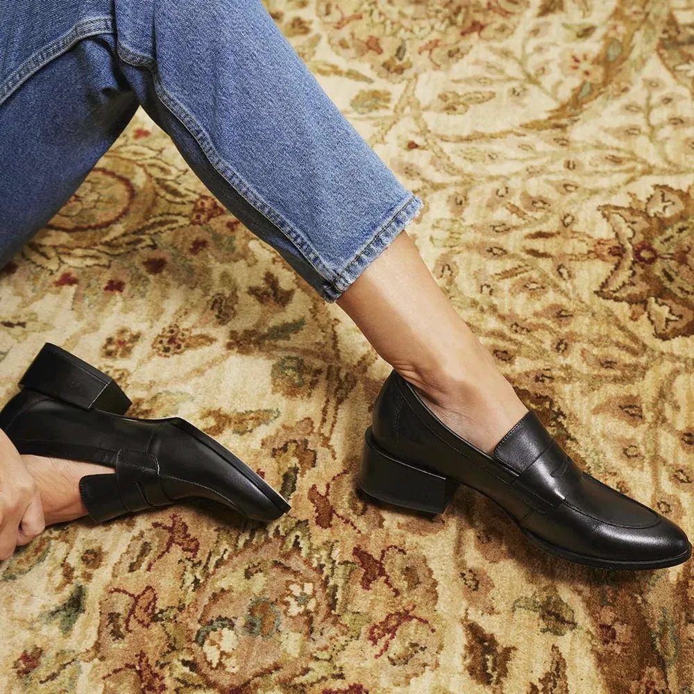 EOS Chaussures Femmes Mocassin à Talon en Cuir Cass Noir