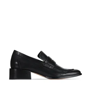 EOS Chaussures Femmes Mocassin à Talon en Cuir Cass Noir