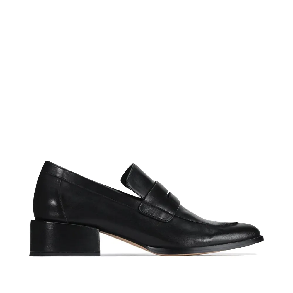 EOS Chaussures Femmes Mocassin à Talon en Cuir Cass Noir