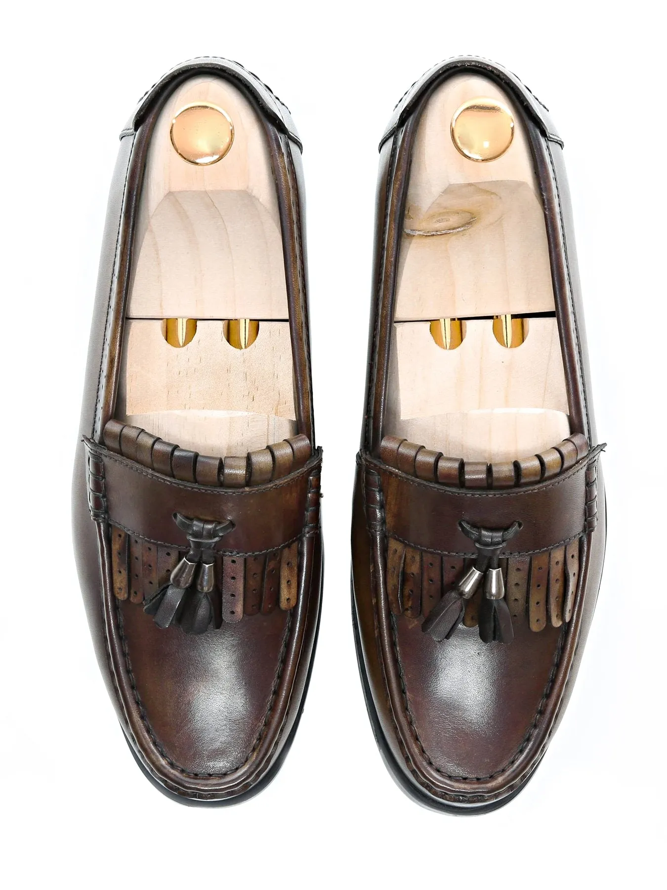 Loafer Classique Fringe - Kaki avec Pompon (Patine Peinte à la Main)