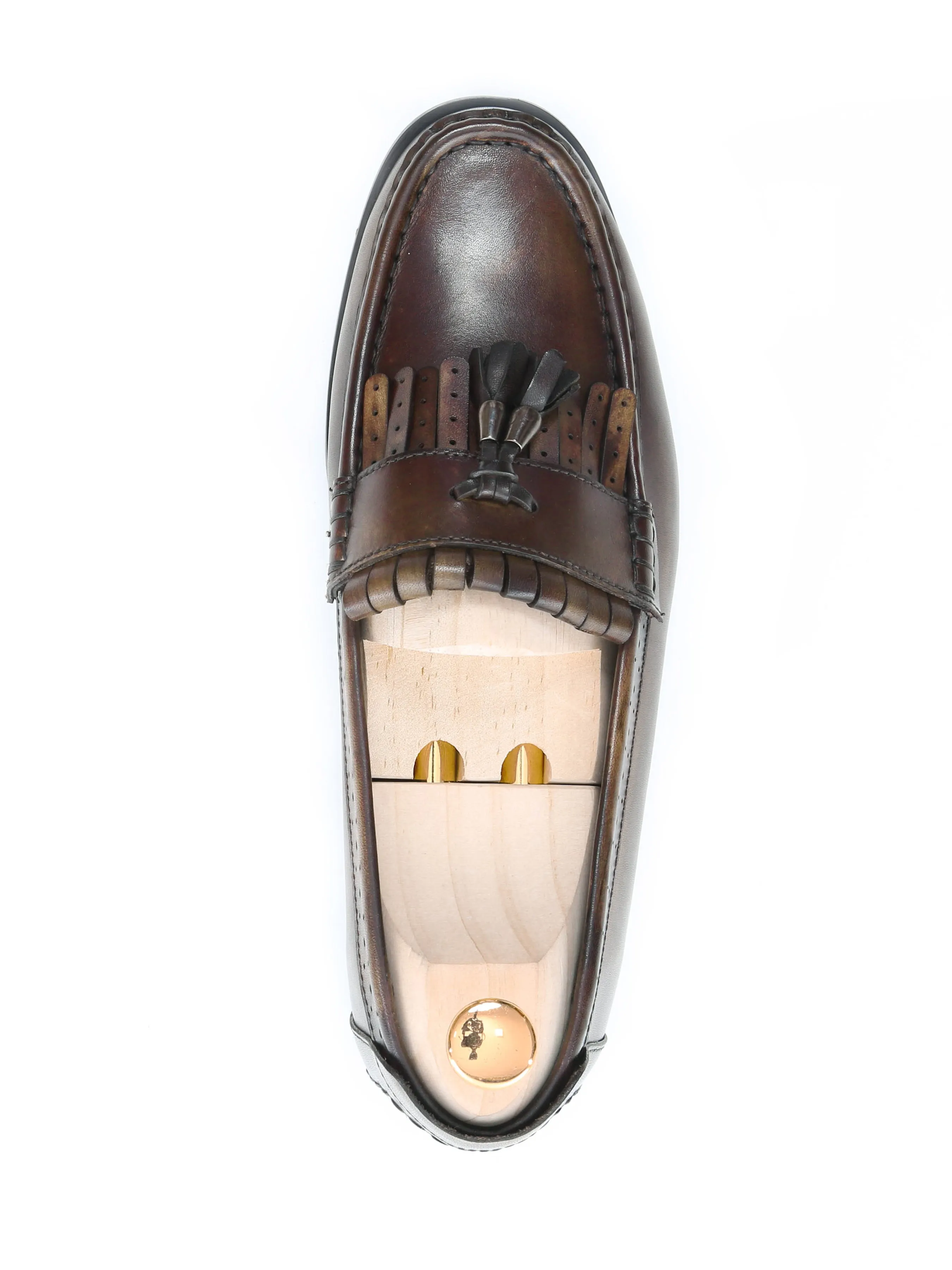 Loafer Classique Fringe - Kaki avec Pompon (Patine Peinte à la Main)