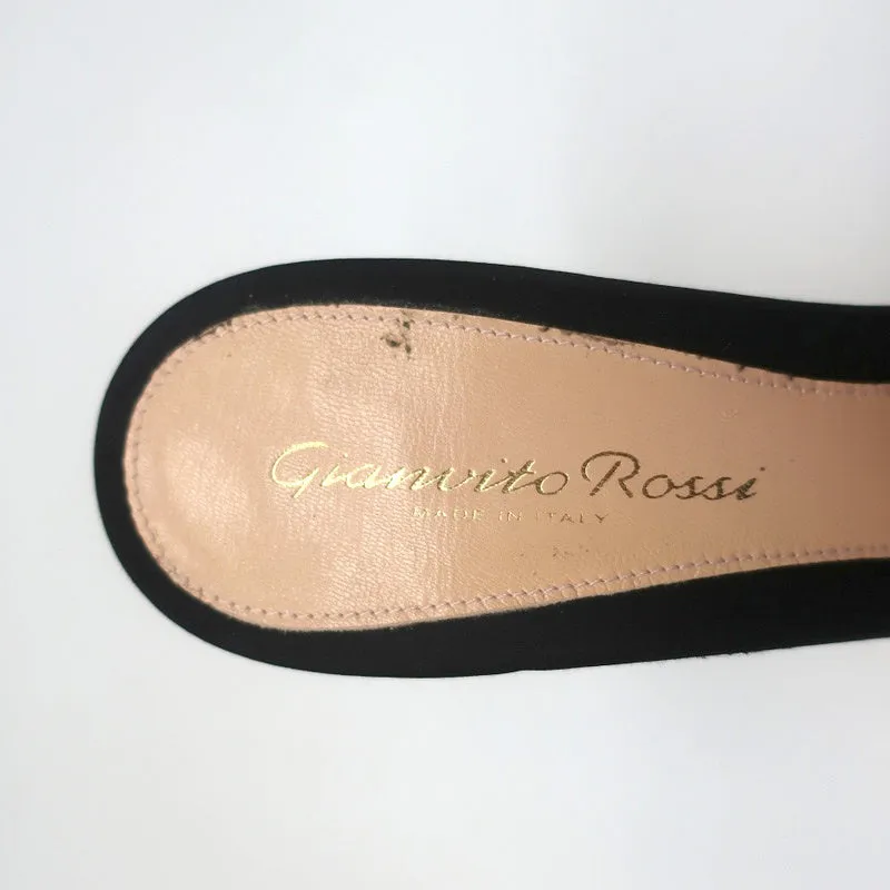 Gianvito Rossi Mules à Fleurs Perlees Satin Noir Taille 39 Talons Ouverts NEUF