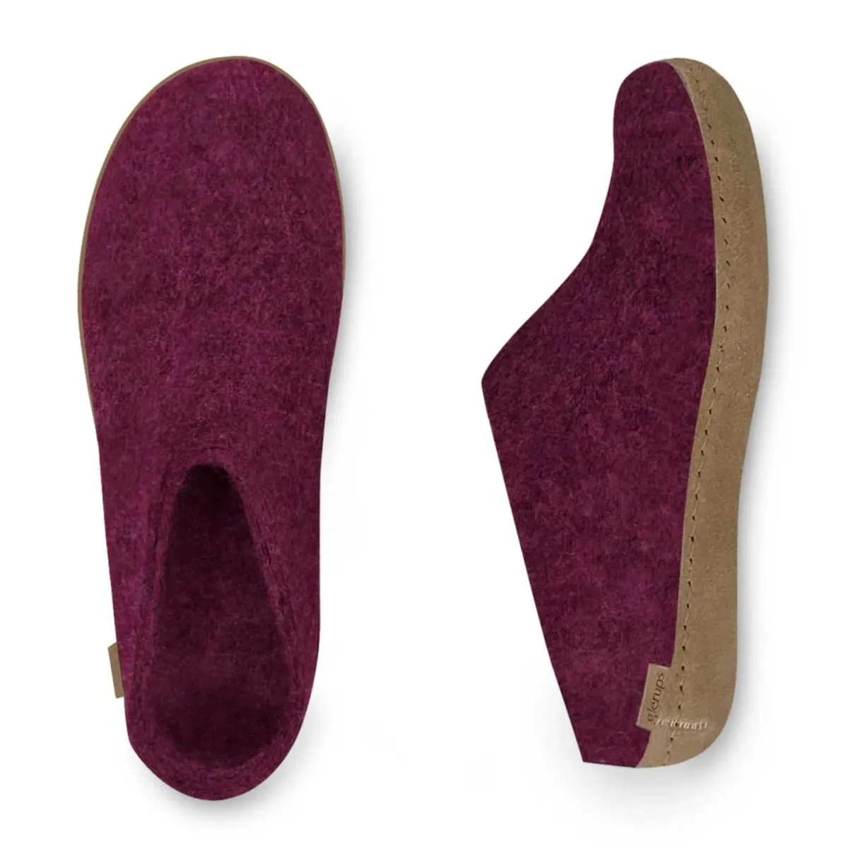 Chausson Modèle B pour Femme Glerups avec Semelle en Cuir Cranberry
