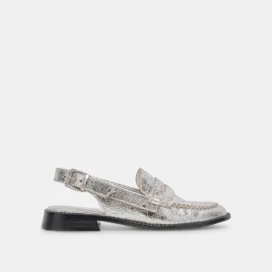 MOCASSINS HARDI LARGES EN CUIR ARGENTÉ CRAQUELÉ