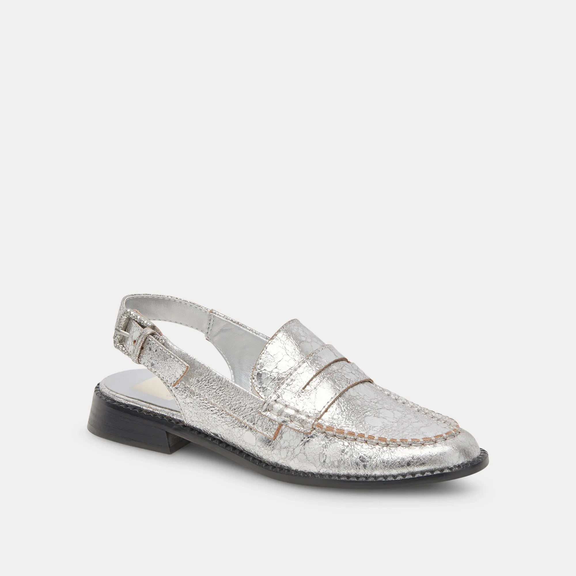 MOCASSINS HARDI LARGES EN CUIR ARGENTÉ CRAQUELÉ