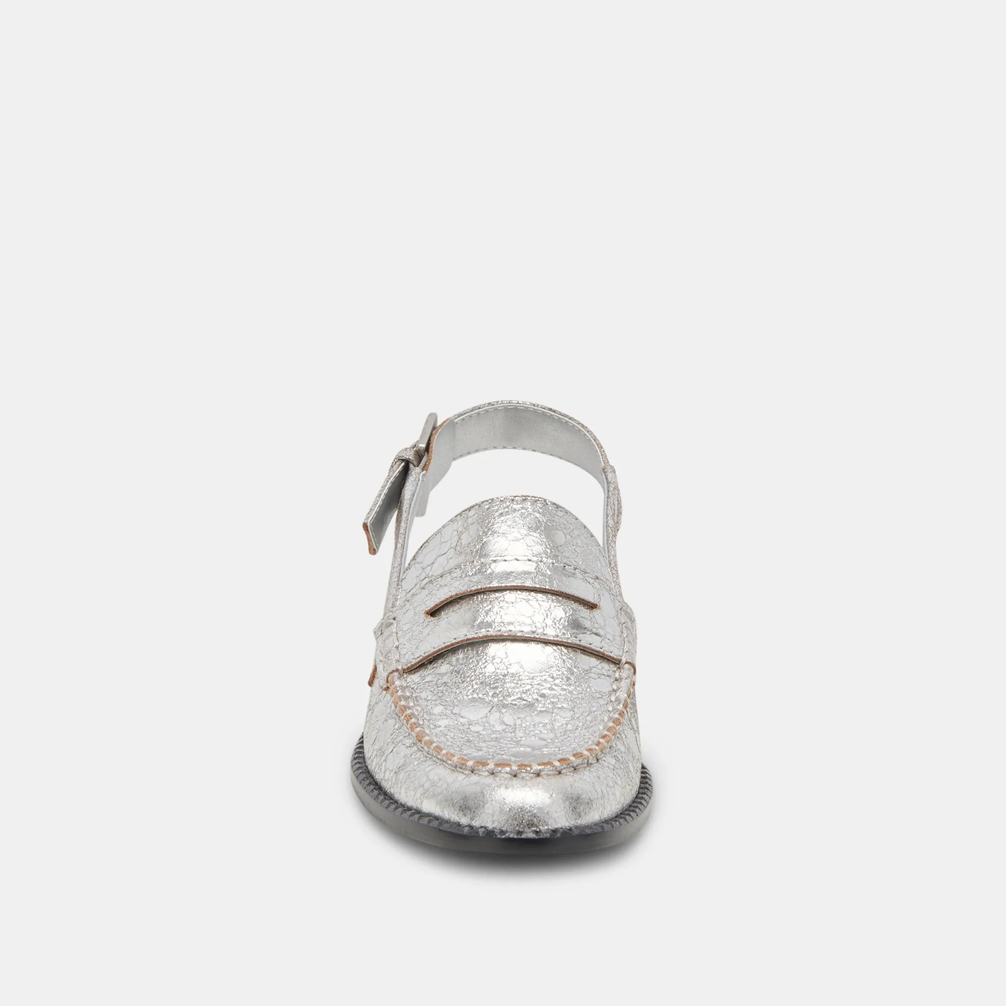 MOCASSINS HARDI LARGES EN CUIR ARGENTÉ CRAQUELÉ