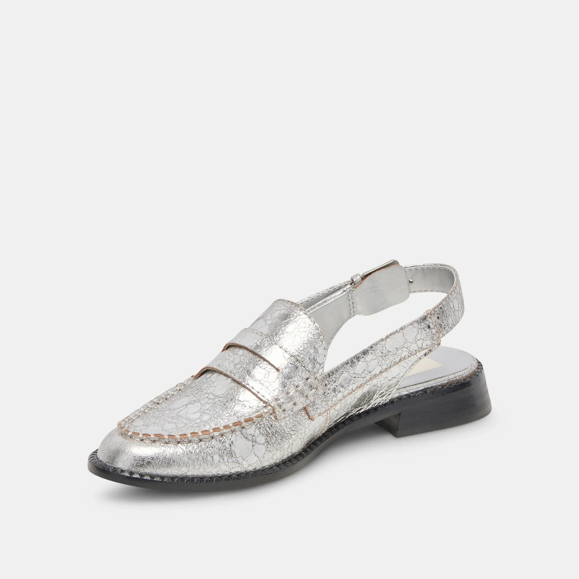 MOCASSINS HARDI LARGES EN CUIR ARGENTÉ CRAQUELÉ