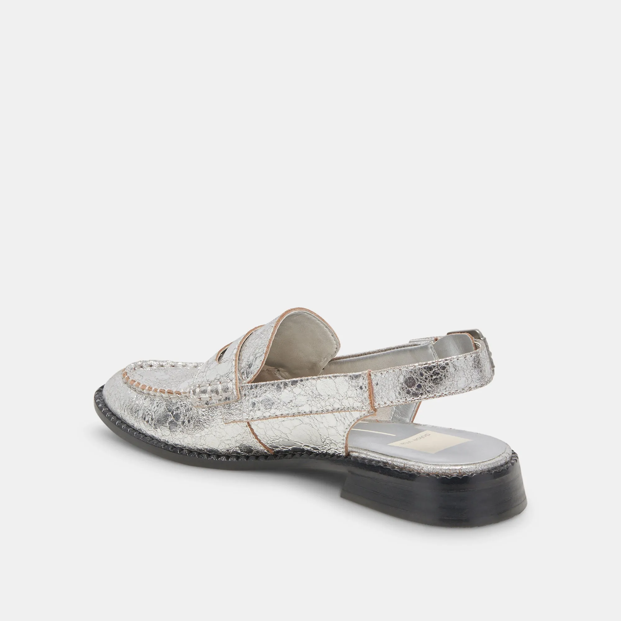 MOCASSINS HARDI LARGES EN CUIR ARGENTÉ CRAQUELÉ