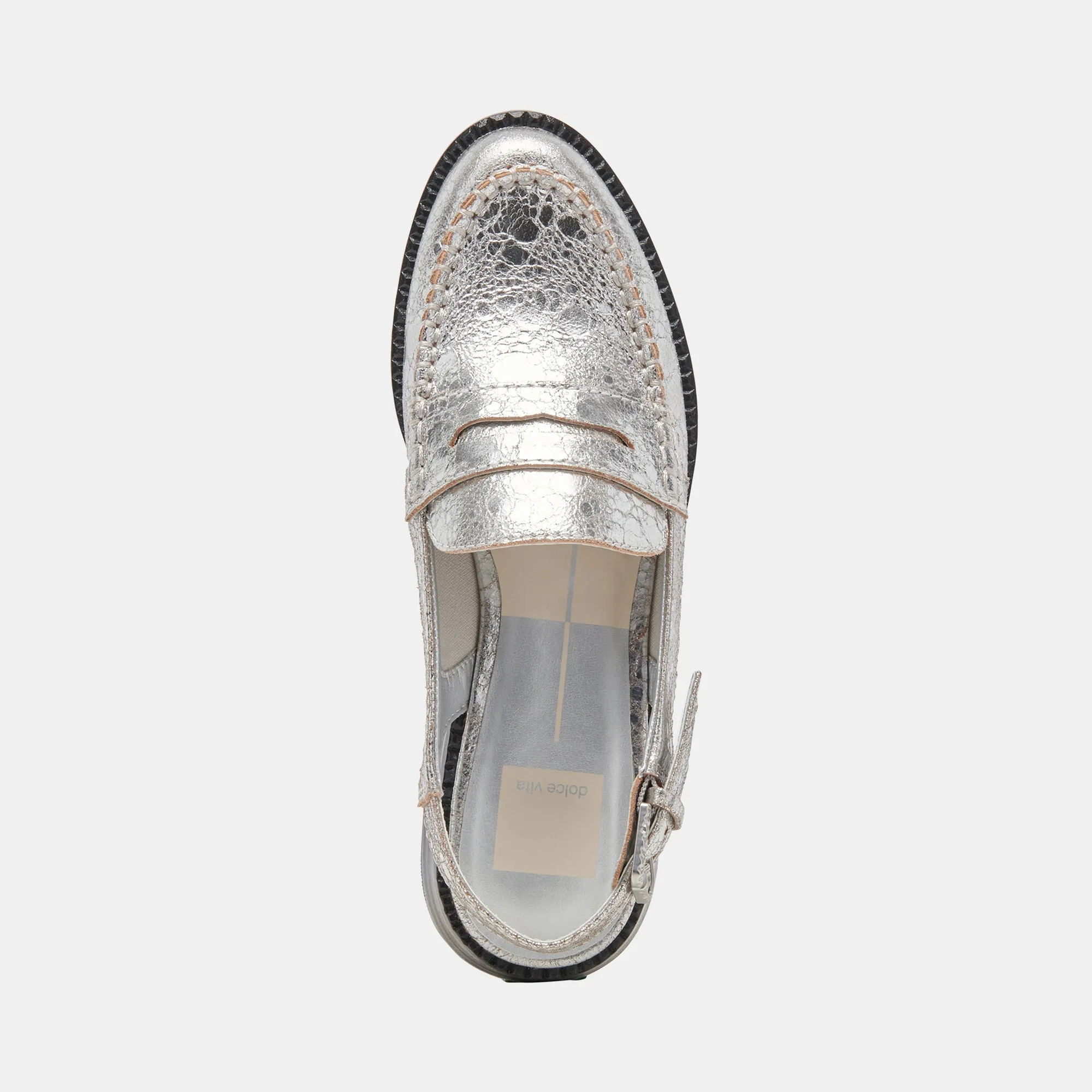 MOCASSINS HARDI LARGES EN CUIR ARGENTÉ CRAQUELÉ