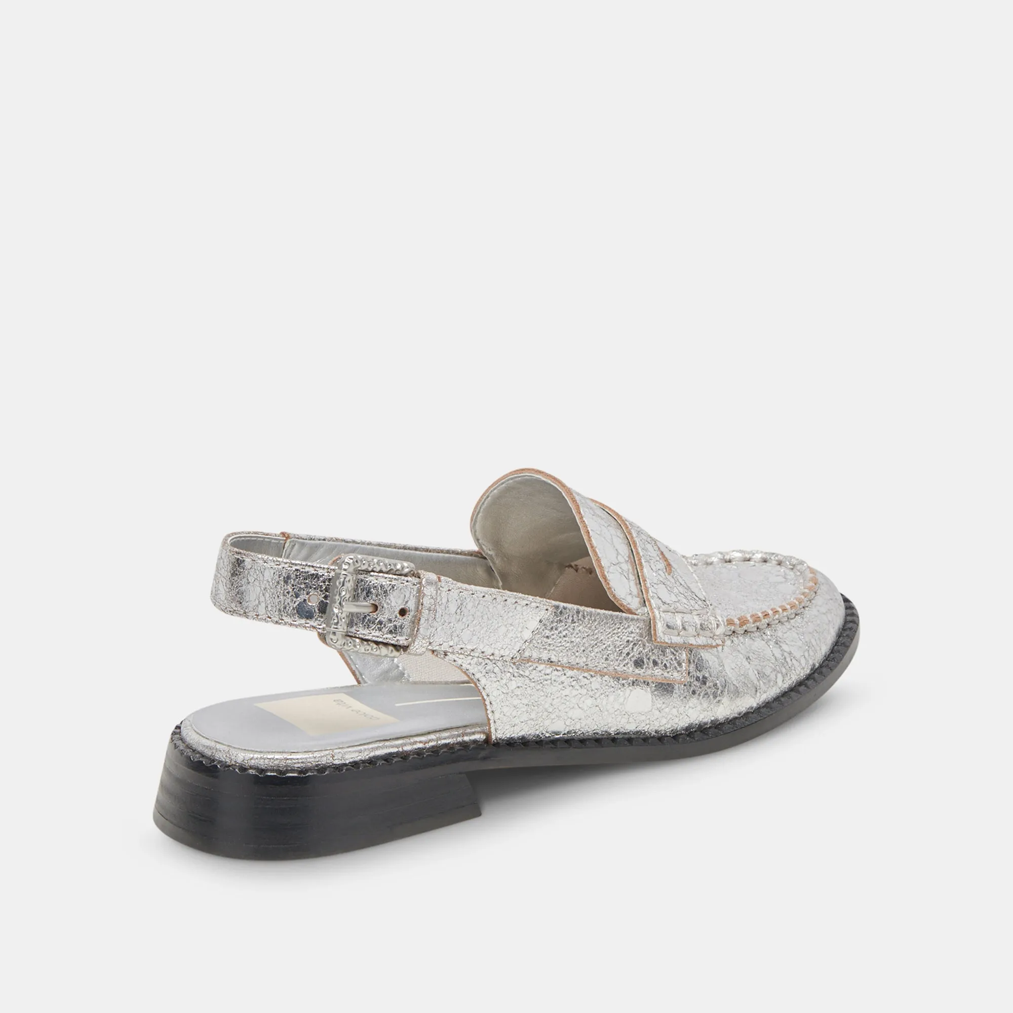 MOCASSINS HARDI LARGES EN CUIR ARGENTÉ CRAQUELÉ