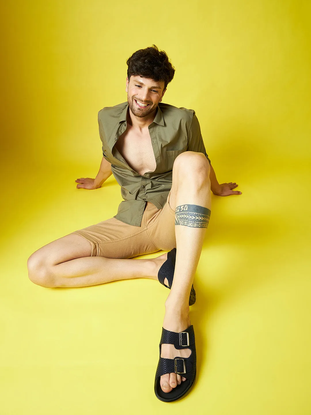 Mules ouvertes en cuir noir pour hommes Hitz