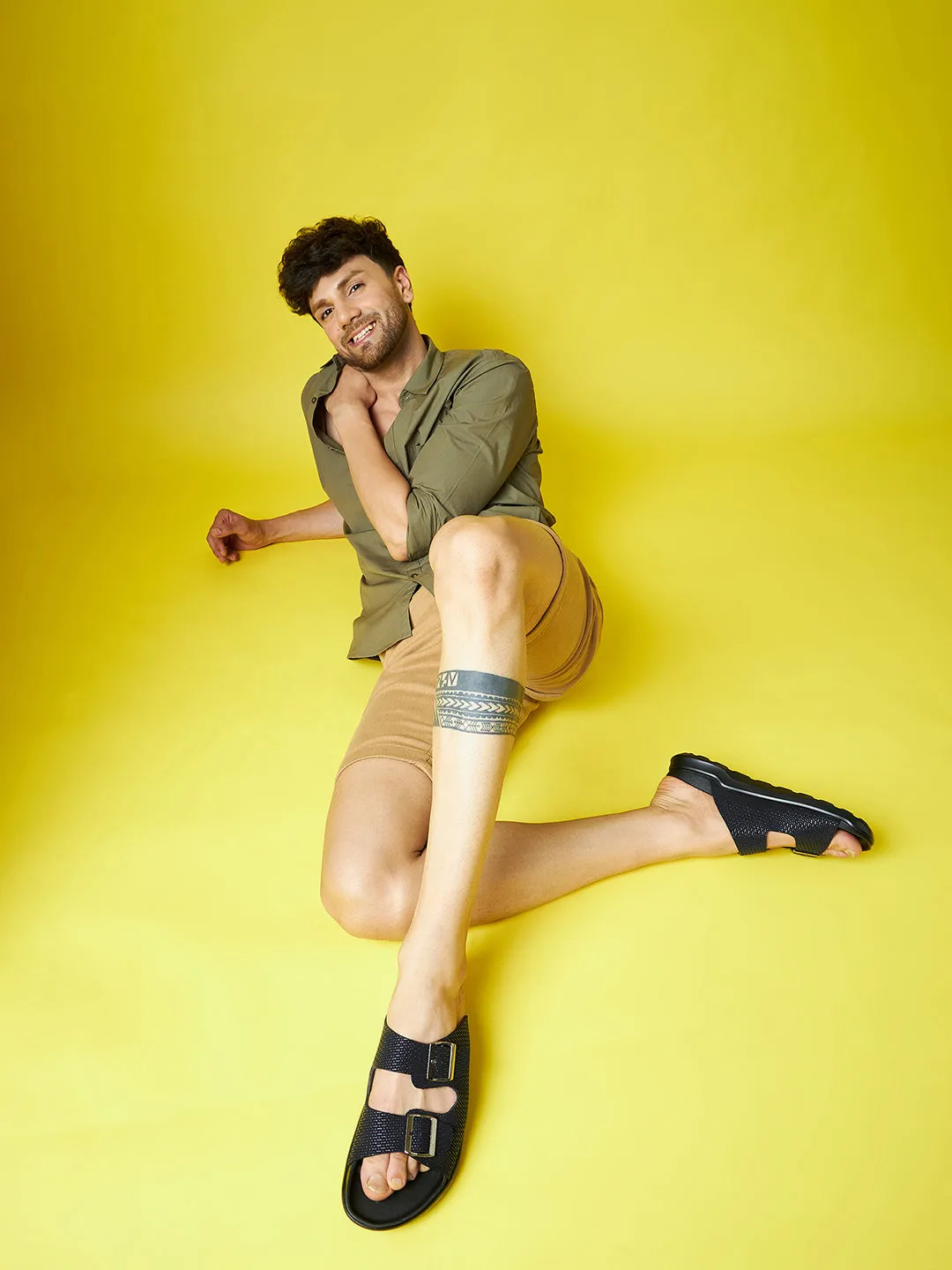 Mules ouvertes en cuir noir pour hommes Hitz