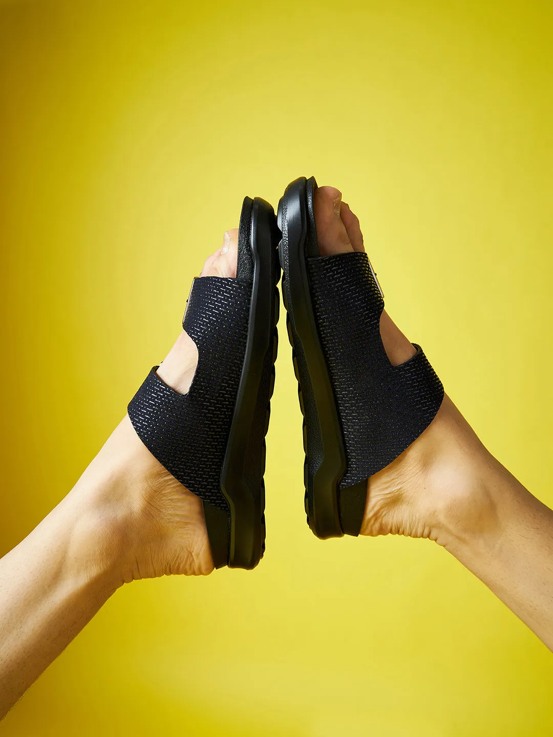 Mules ouvertes en cuir noir pour hommes Hitz