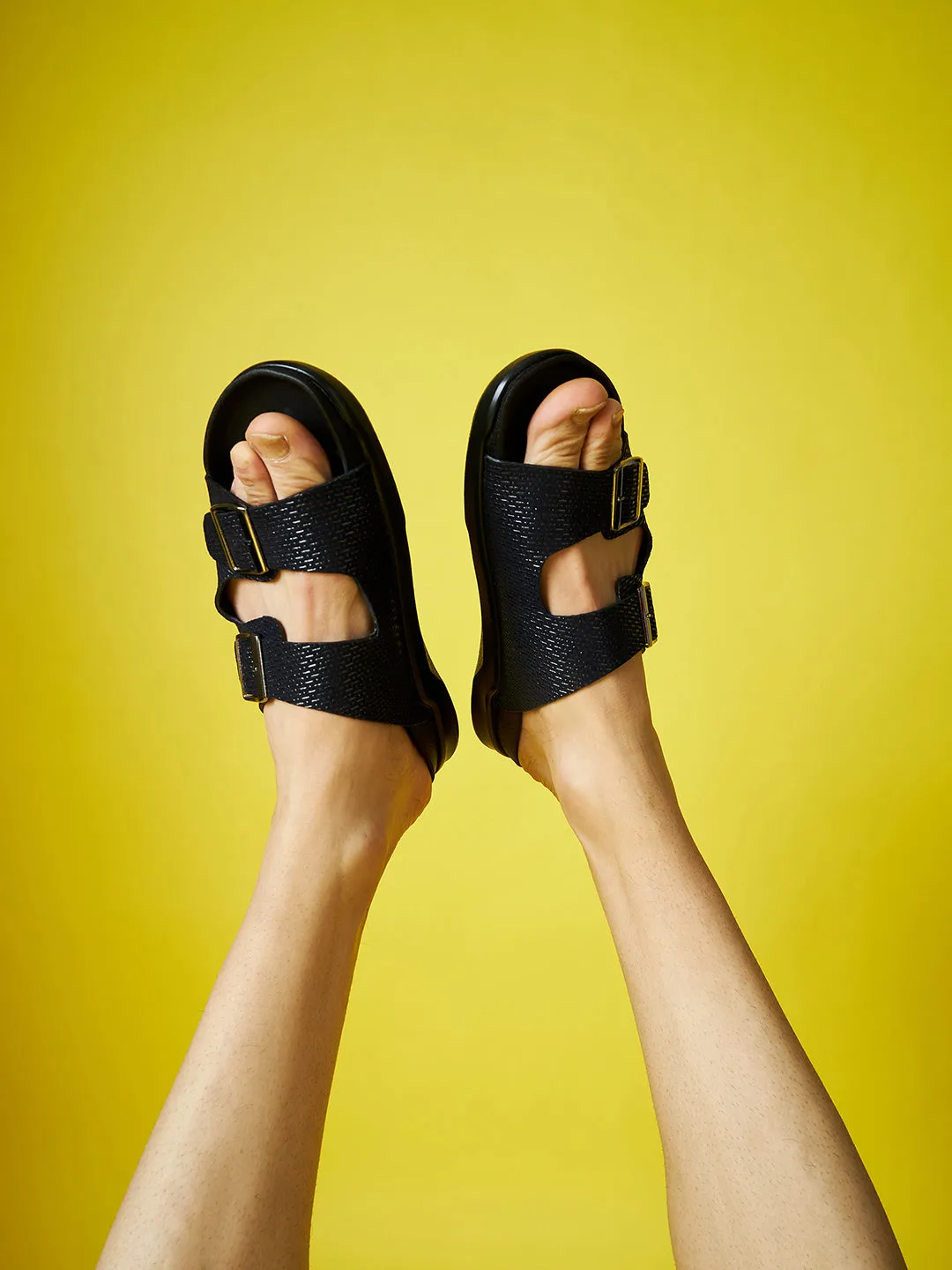 Mules ouvertes en cuir noir pour hommes Hitz