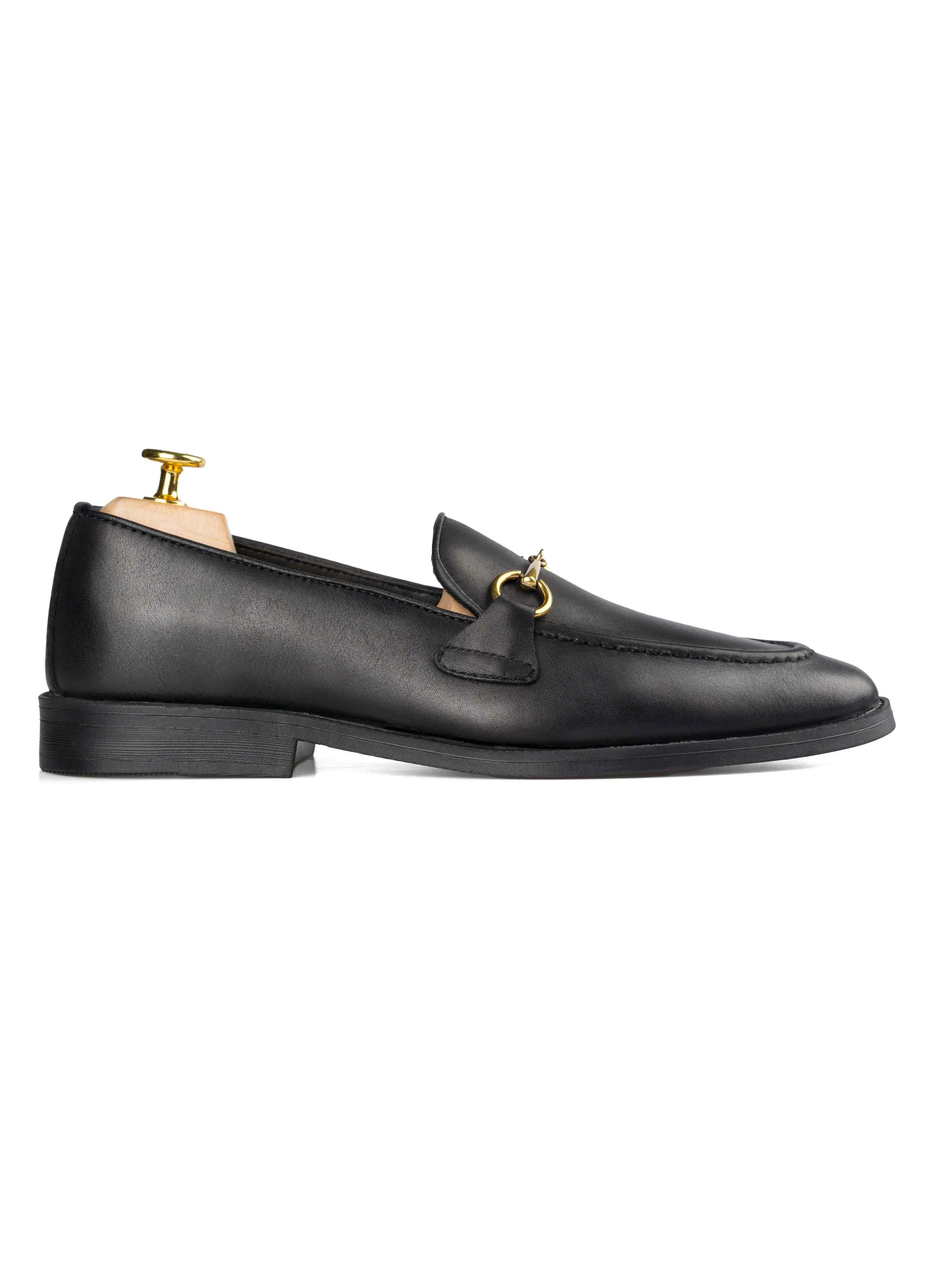 Mocassin à boucle Horsebit - Cuir noir uni (semelle flexible)