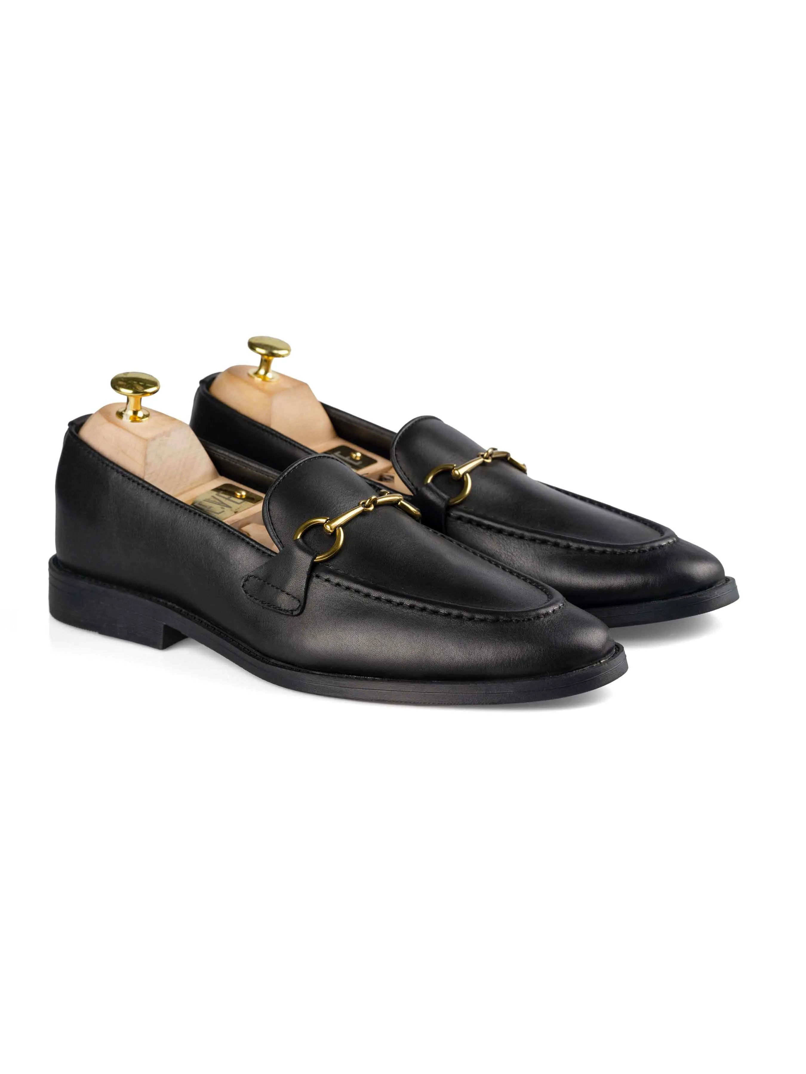 Mocassin à boucle Horsebit - Cuir noir uni (semelle flexible)