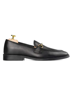 Mocassin à boucle Horsebit - Cuir noir uni (semelle flexible)
