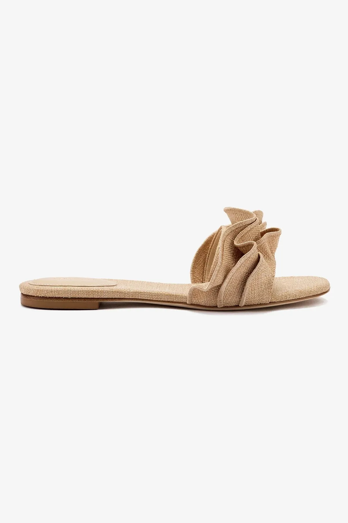 Mule Plate à Volants Ivy en Rafia Beige