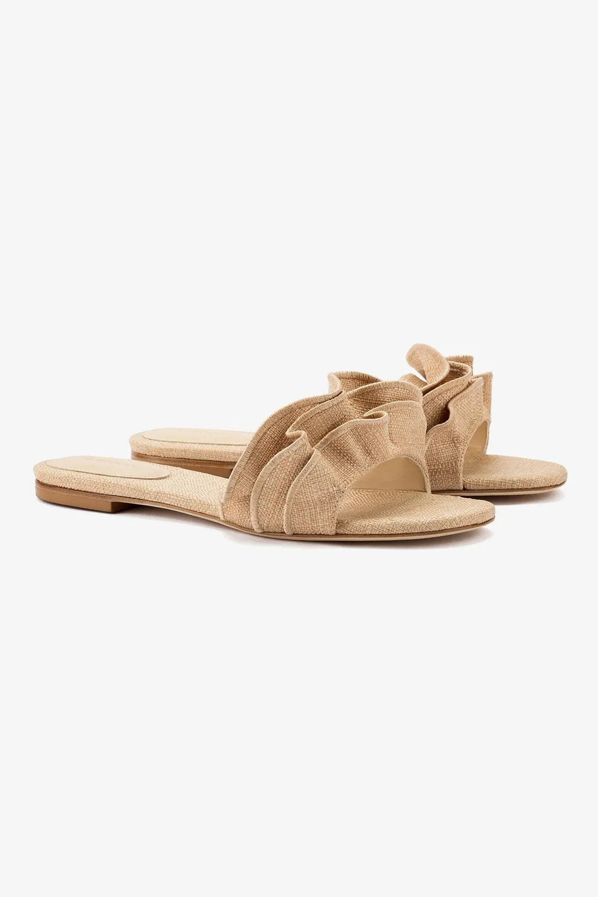 Mule Plate à Volants Ivy en Rafia Beige