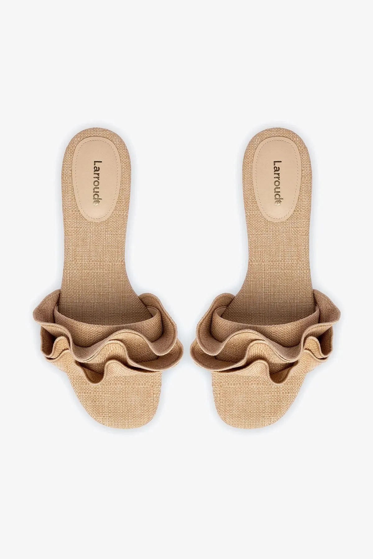 Mule Plate à Volants Ivy en Rafia Beige