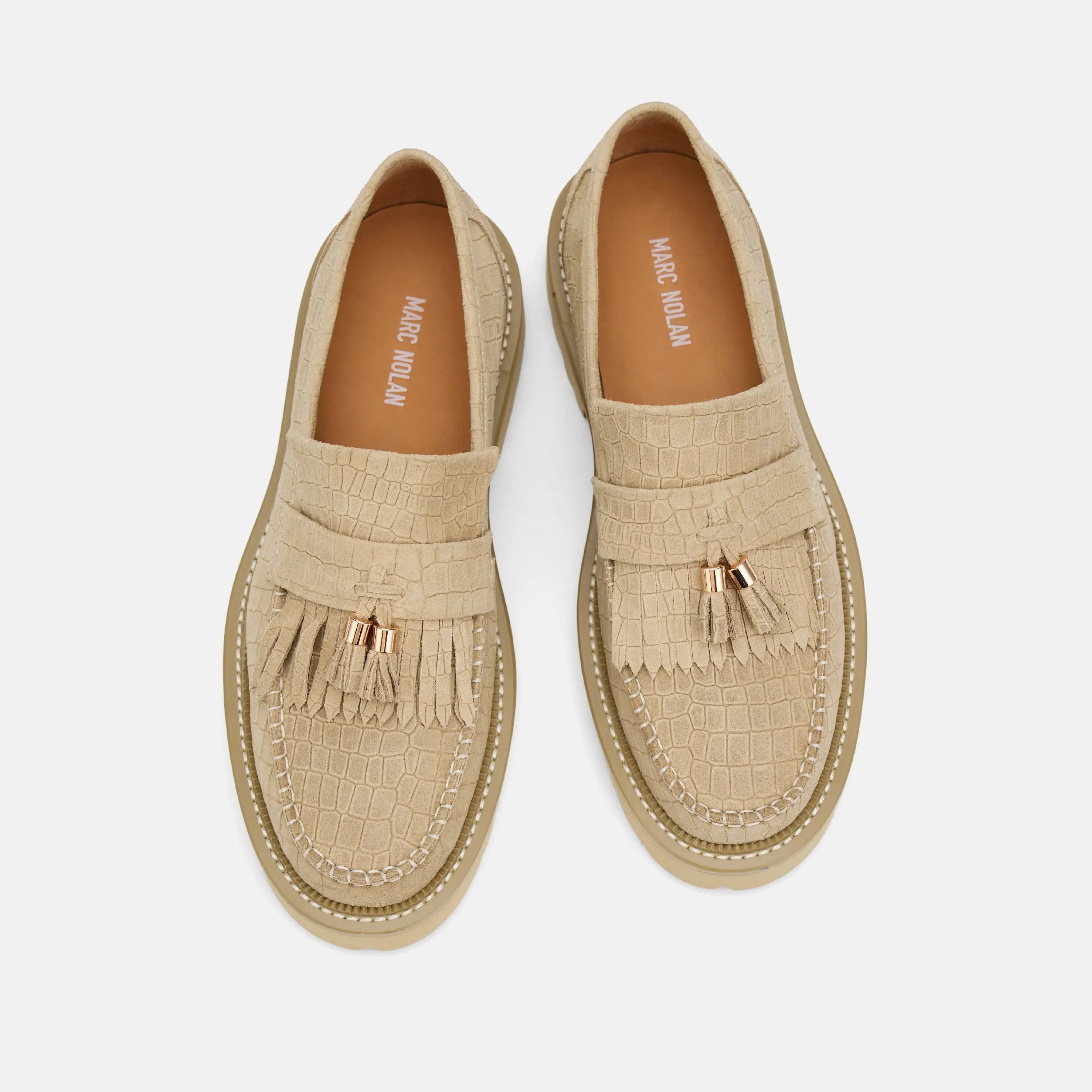 Mocassin Journey à franges en suède croco avec semelle épaisse
