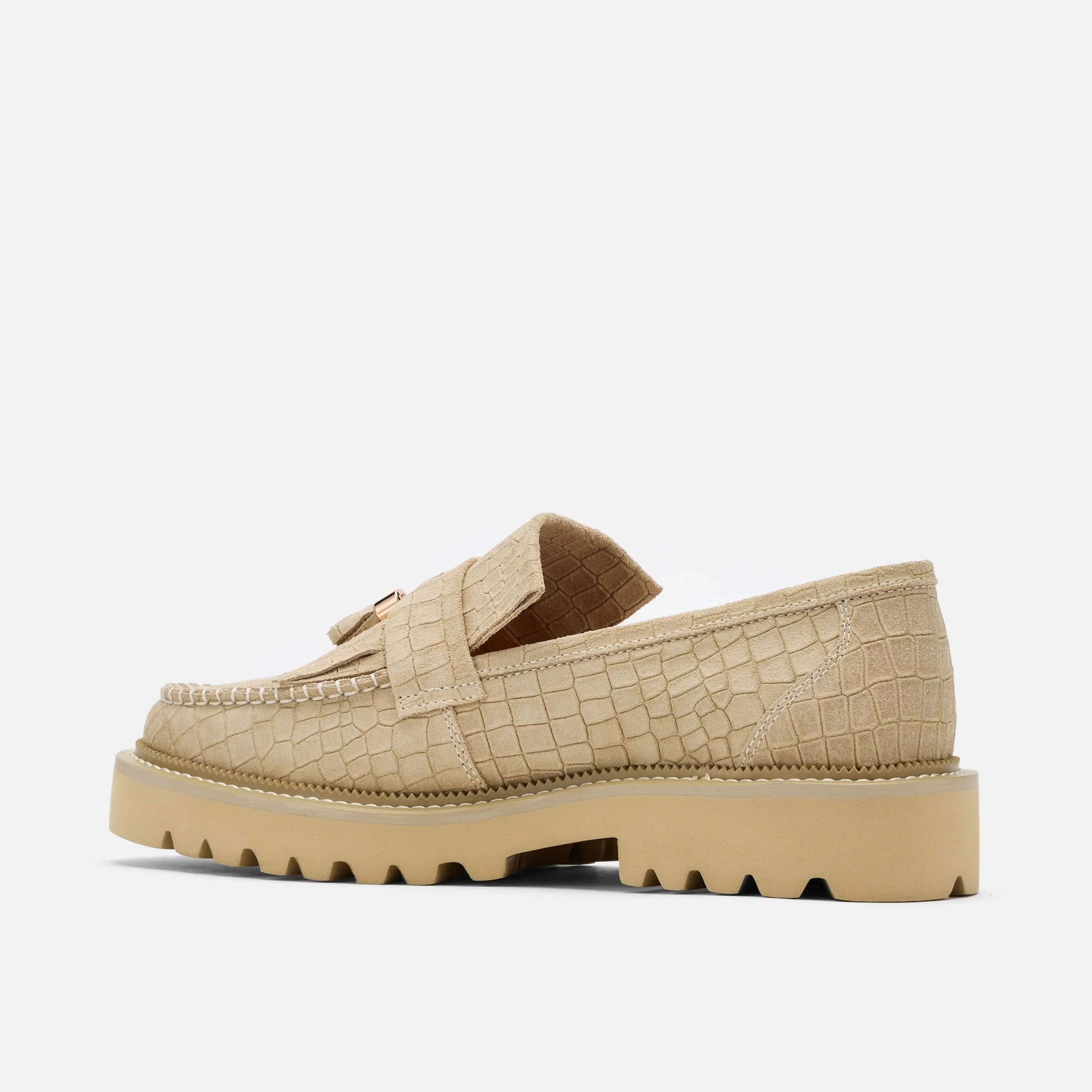 Mocassin Journey à franges en suède croco avec semelle épaisse