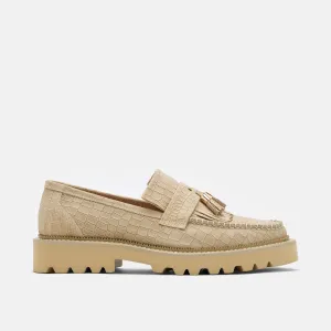 Mocassin Journey à franges en suède croco avec semelle épaisse