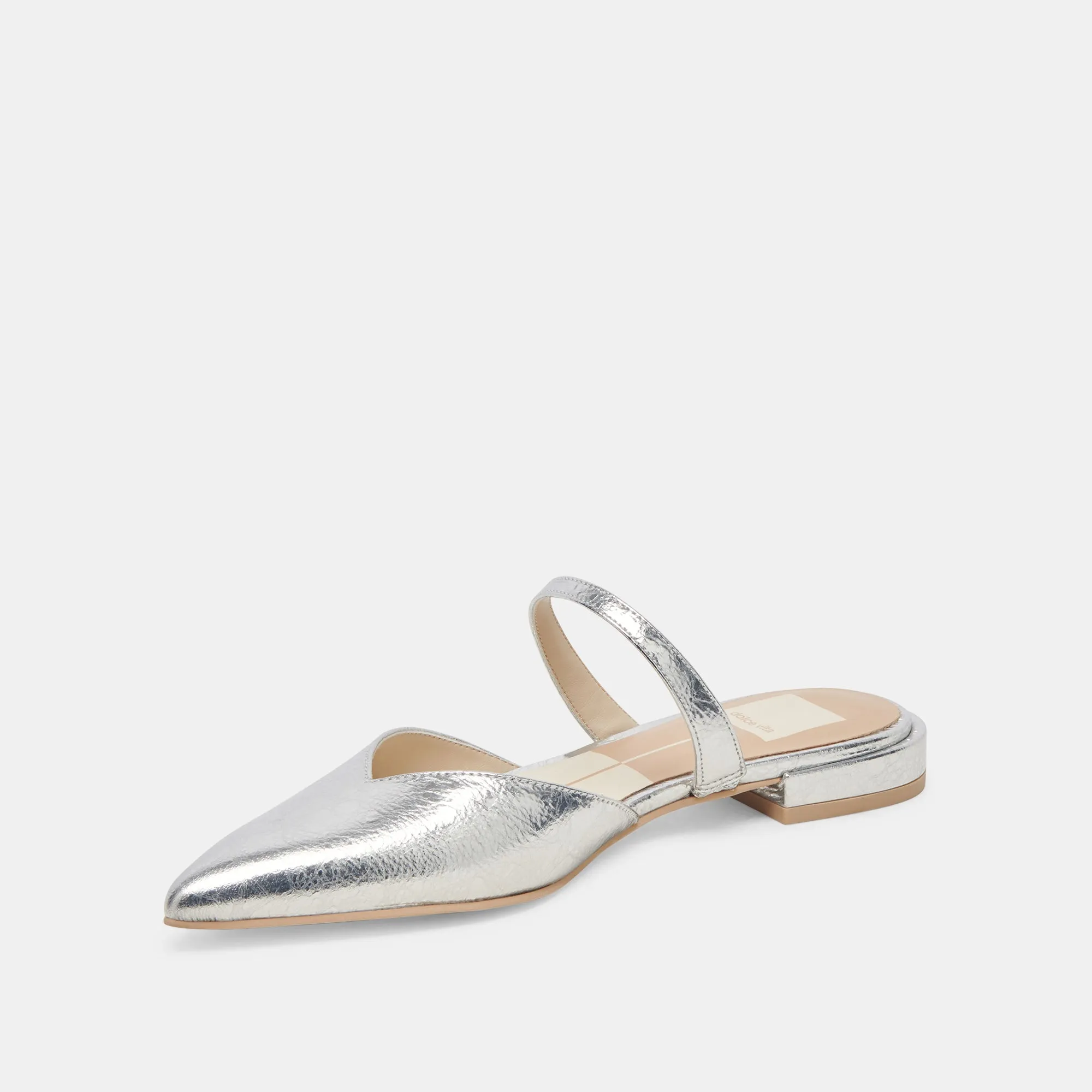 KANIKA WIDE FLATS EN CUIR ARGENTÉ VIEILLI