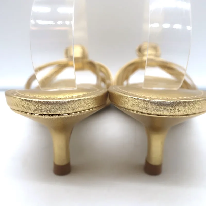 Larroude Valerie Mules en Cuir Métallisé Or Taille 9 Sandales à Glissière avec Petit Talon