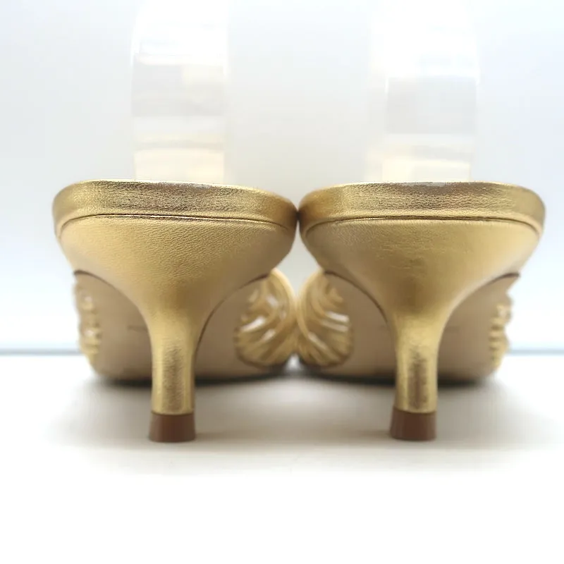 Larroude Valerie Mules en Cuir Métallisé Or Taille 9 Sandales à Glissière avec Petit Talon