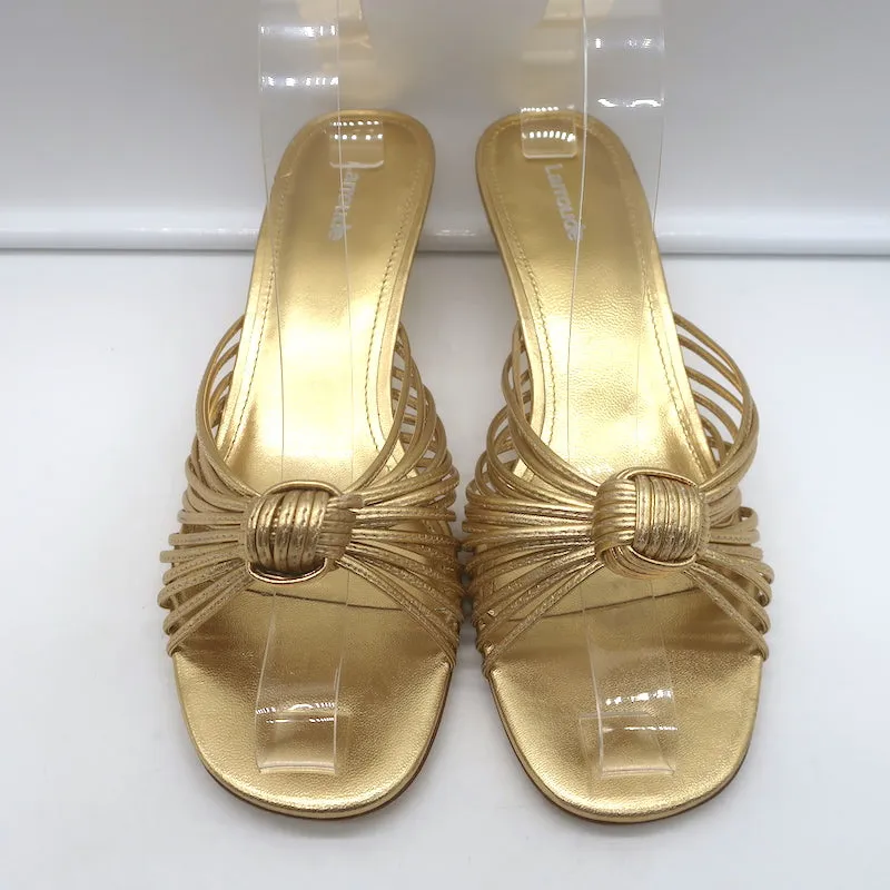 Larroude Valerie Mules en Cuir Métallisé Or Taille 9 Sandales à Glissière avec Petit Talon