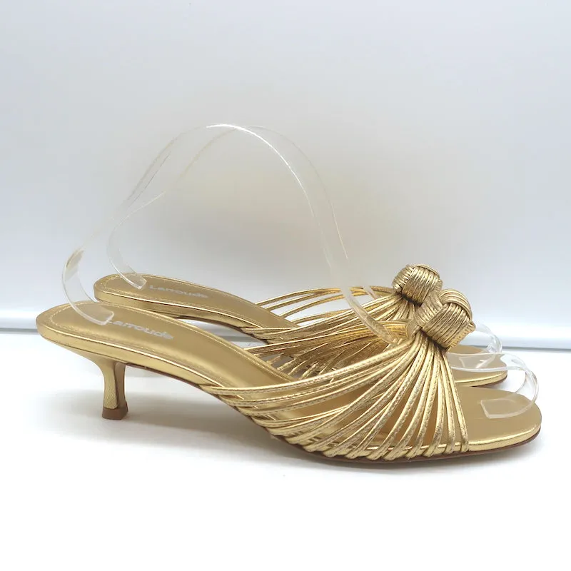 Larroude Valerie Mules en Cuir Métallisé Or Taille 9 Sandales à Glissière avec Petit Talon