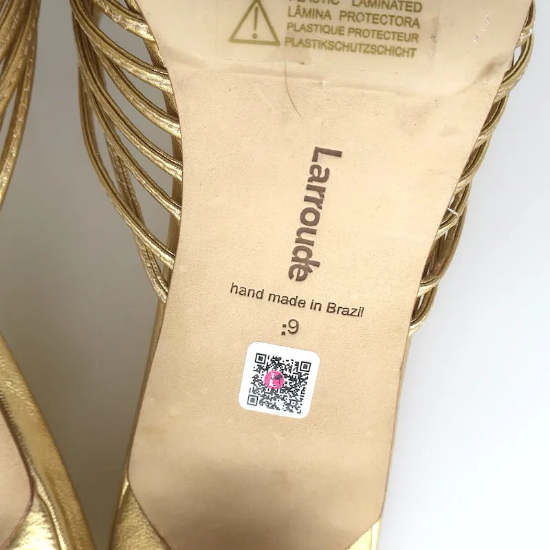 Larroude Valerie Mules en Cuir Métallisé Or Taille 9 Sandales à Glissière avec Petit Talon