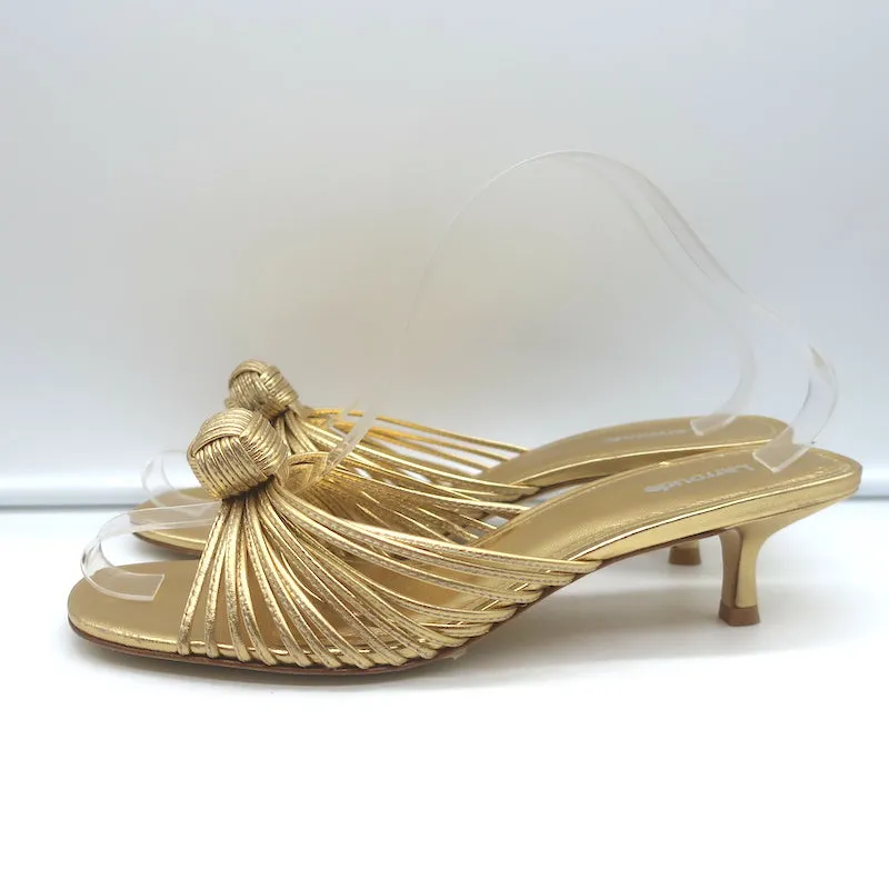 Larroude Valerie Mules en Cuir Métallisé Or Taille 9 Sandales à Glissière avec Petit Talon